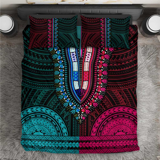 African Dashiki and Polynesian Pattern Bedding Set Half Teal-Pink LT9