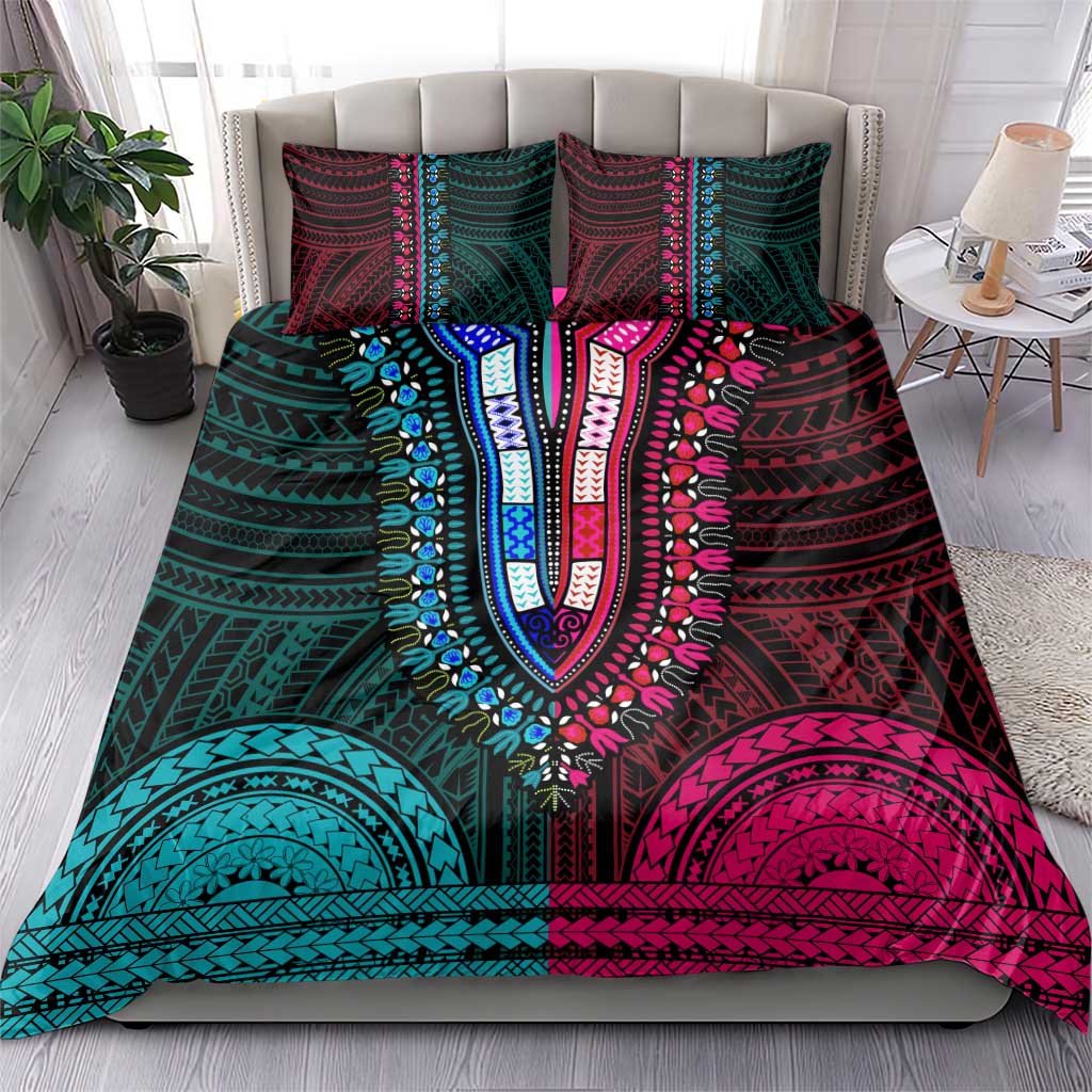 African Dashiki and Polynesian Pattern Bedding Set Half Teal-Pink LT9