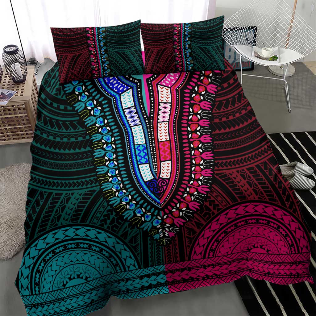 African Dashiki and Polynesian Pattern Bedding Set Half Teal-Pink LT9