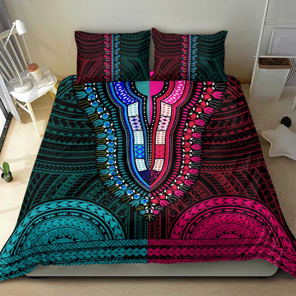 African Dashiki and Polynesian Pattern Bedding Set Half Teal-Pink LT9