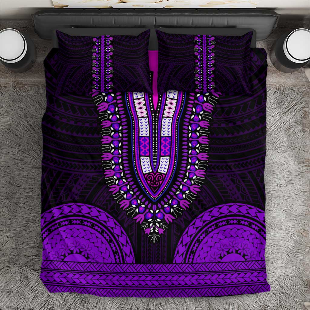 African Dashiki and Polynesian Pattern Bedding Set Purple LT9