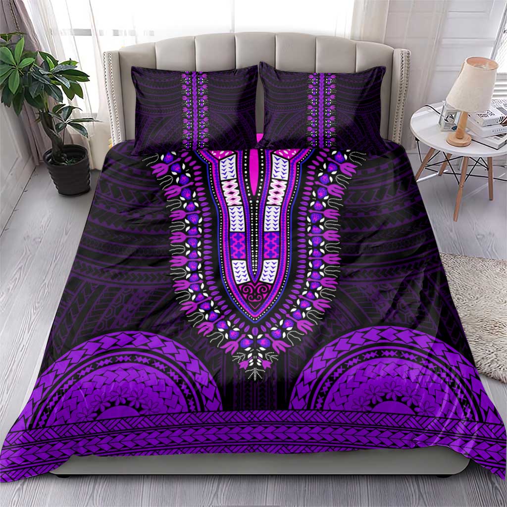 African Dashiki and Polynesian Pattern Bedding Set Purple LT9