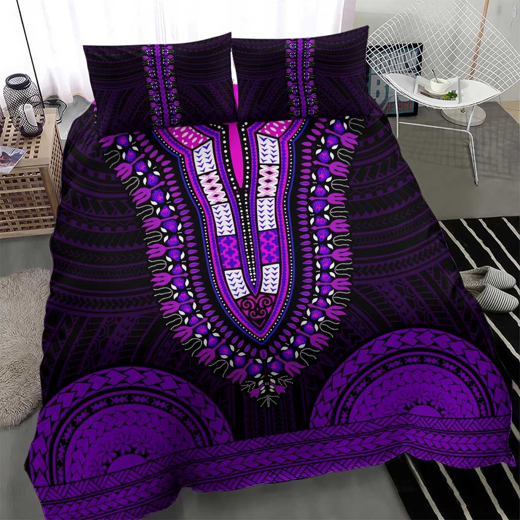 African Dashiki and Polynesian Pattern Bedding Set Purple LT9