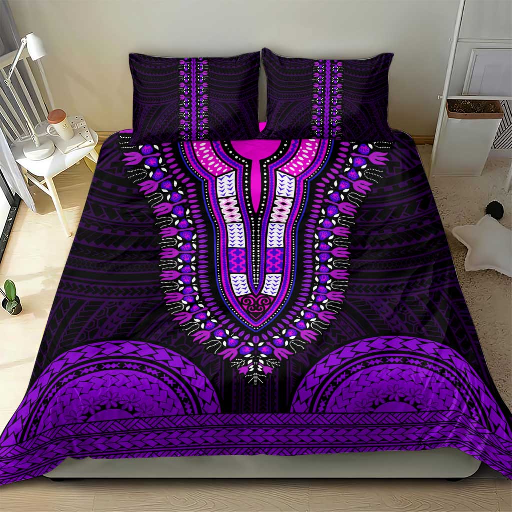 African Dashiki and Polynesian Pattern Bedding Set Purple LT9