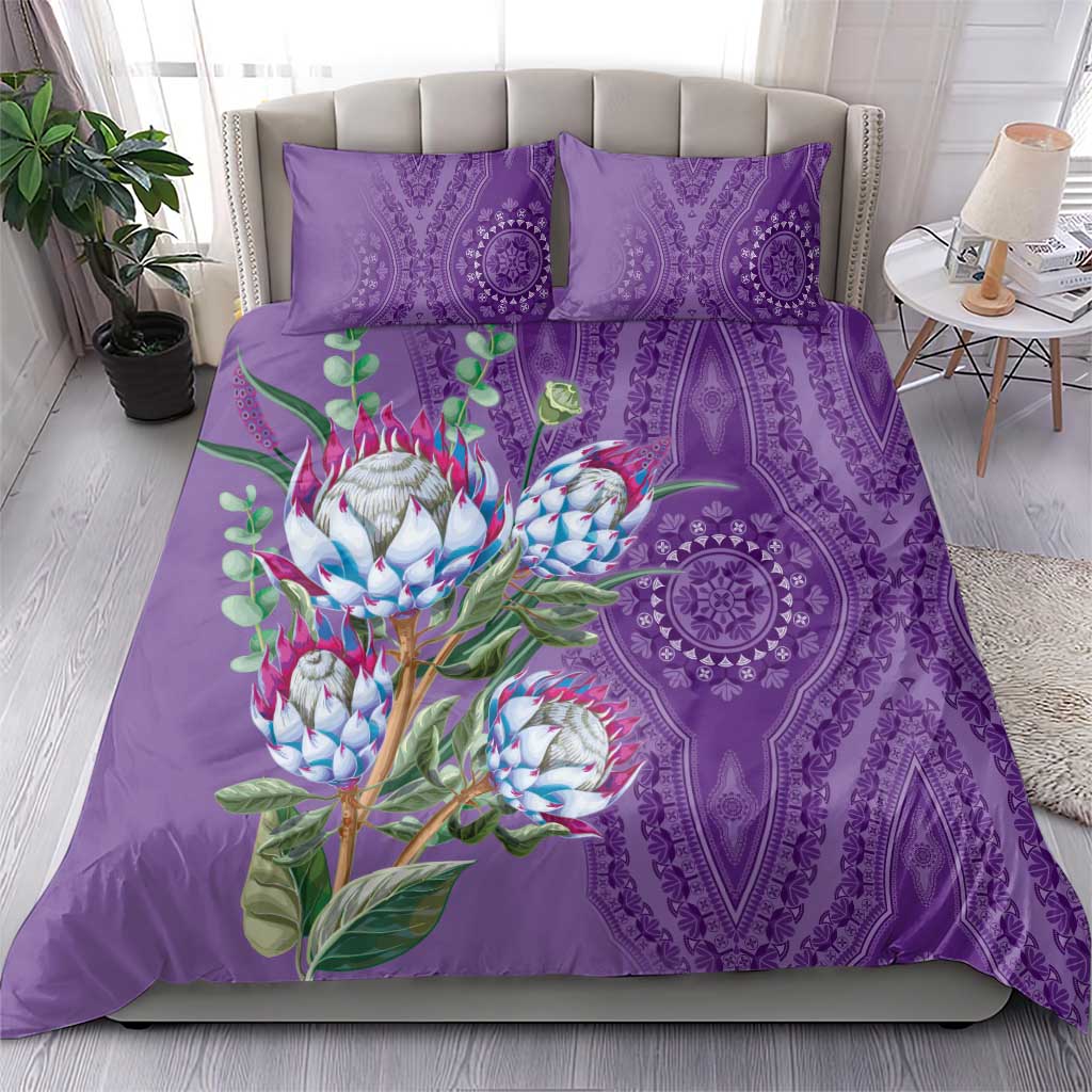 Afro King Proteas Dashiki Motif Bedding Set Violet Style LT9
