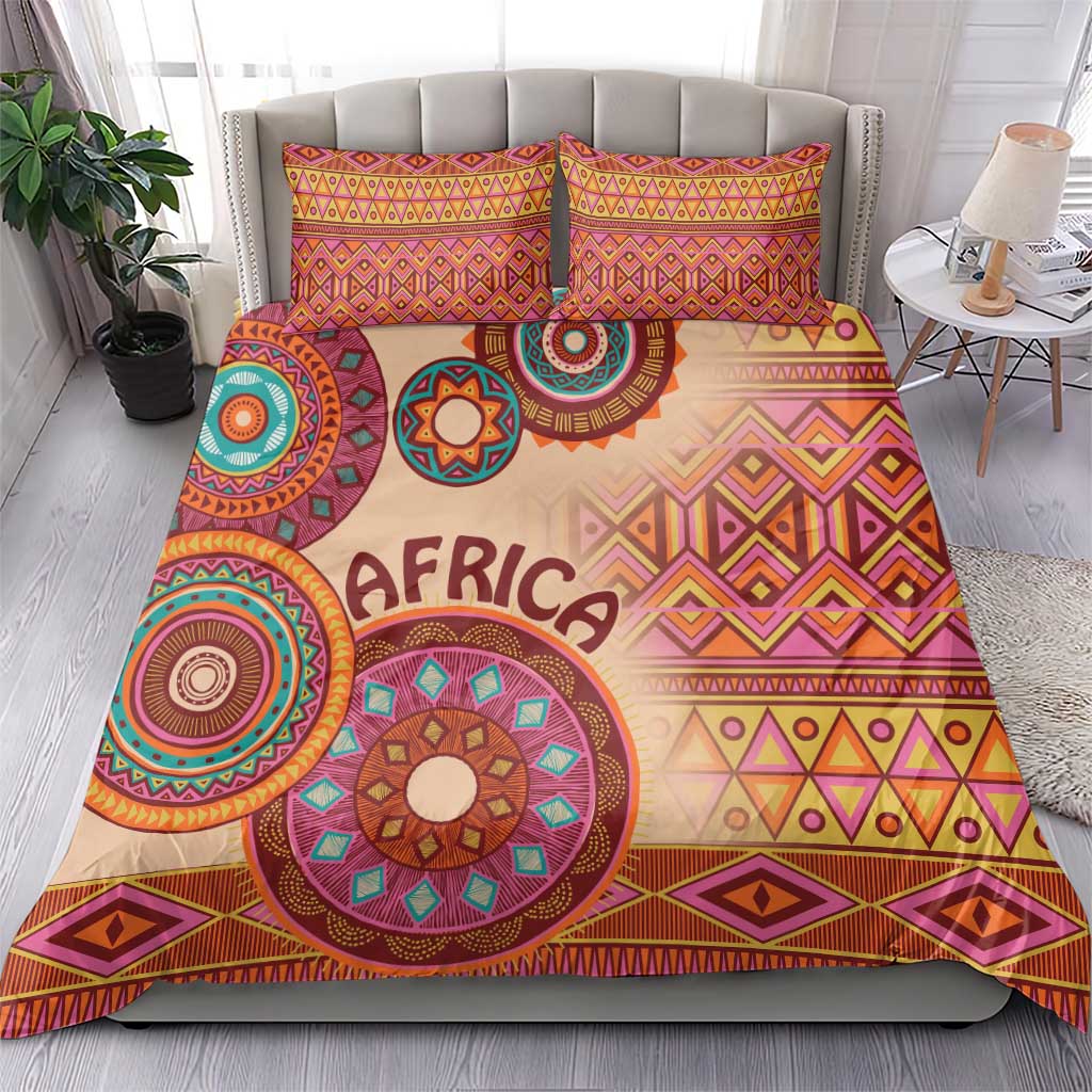 Afro Tribal Traditional Pattern Bedding Set Beige Motif LT9