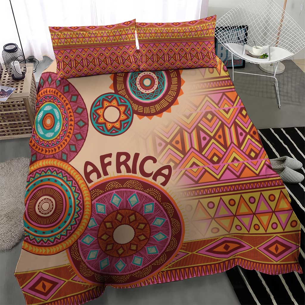 Afro Tribal Traditional Pattern Bedding Set Beige Motif LT9