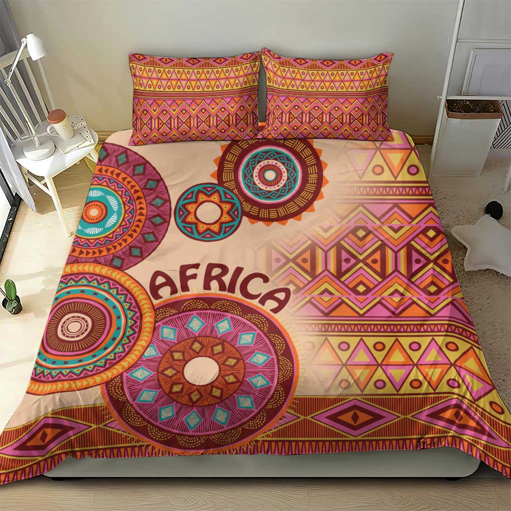 Afro Tribal Traditional Pattern Bedding Set Beige Motif LT9