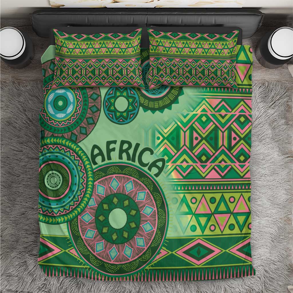 Afro Tribal Traditional Pattern Bedding Set Green Motif LT9