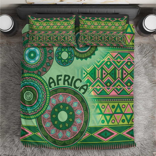 Afro Tribal Traditional Pattern Bedding Set Green Motif LT9