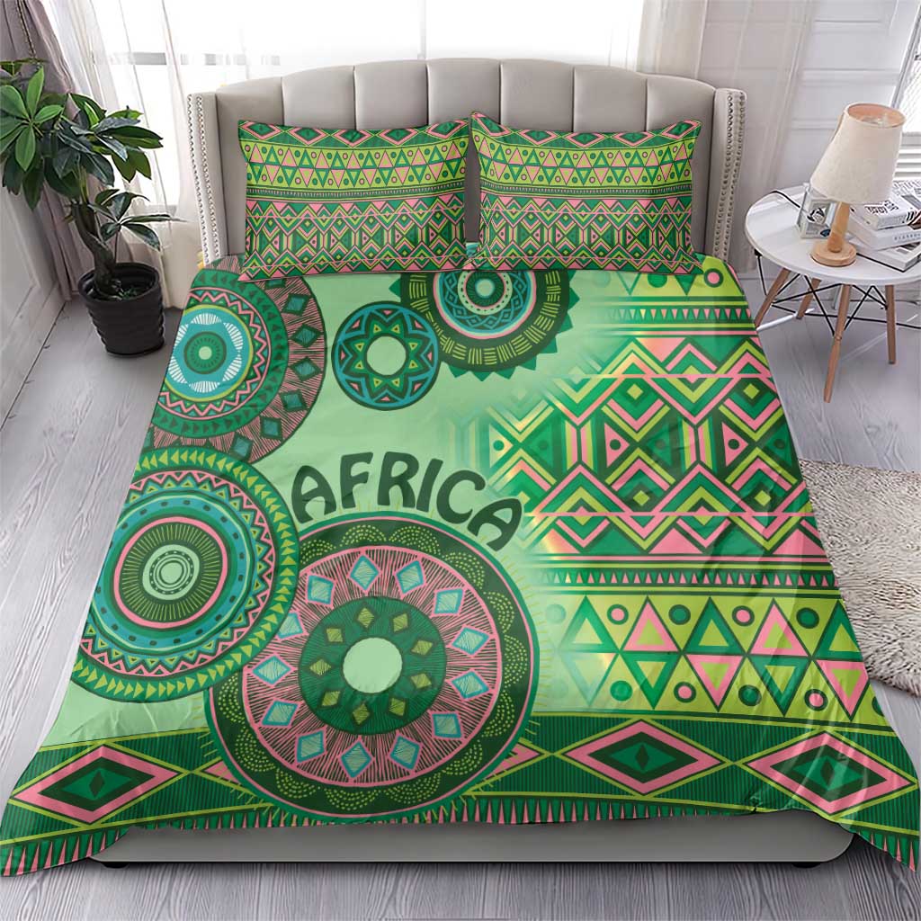 Afro Tribal Traditional Pattern Bedding Set Green Motif LT9