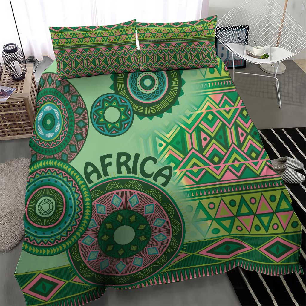 Afro Tribal Traditional Pattern Bedding Set Green Motif LT9