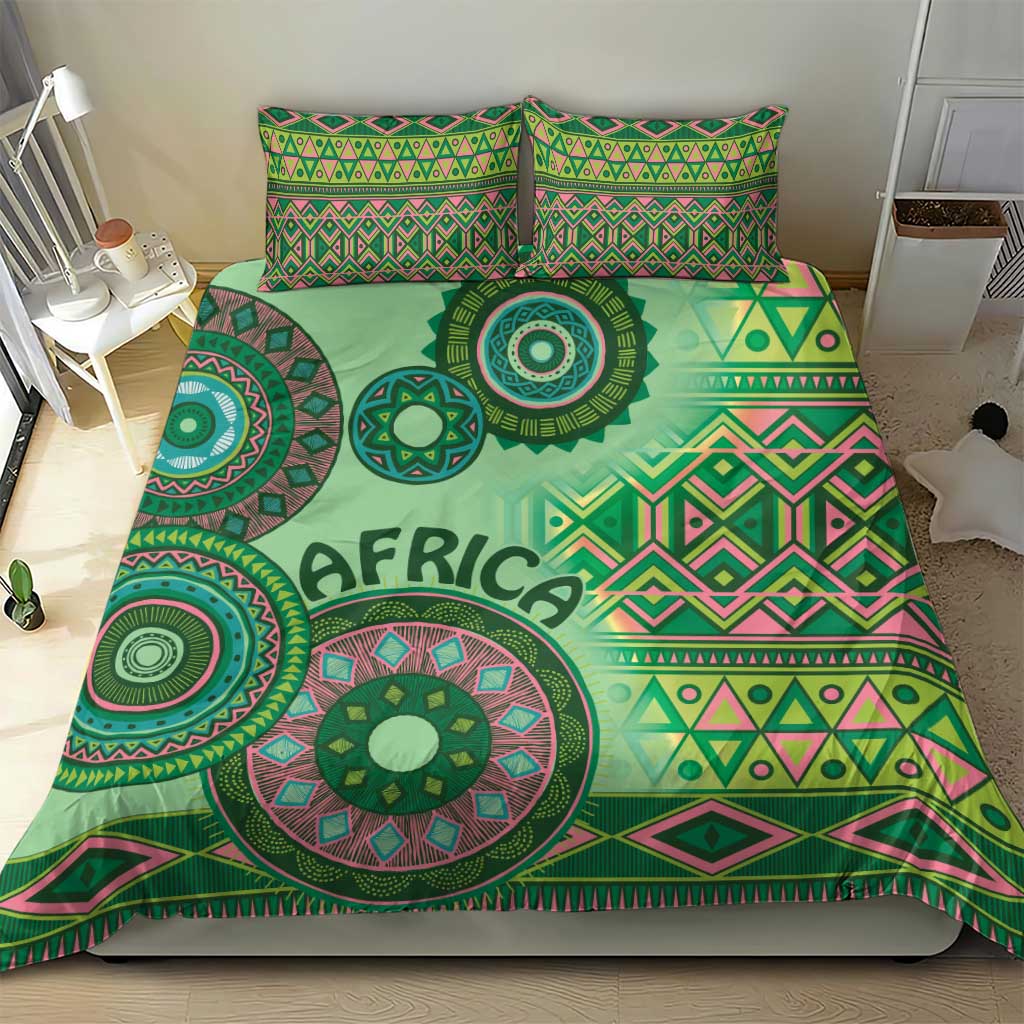 Afro Tribal Traditional Pattern Bedding Set Green Motif LT9