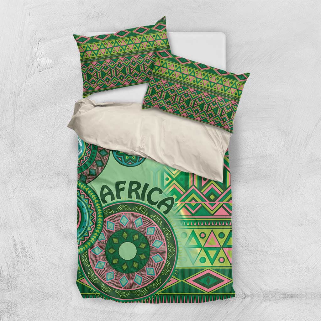Afro Tribal Traditional Pattern Bedding Set Green Motif LT9
