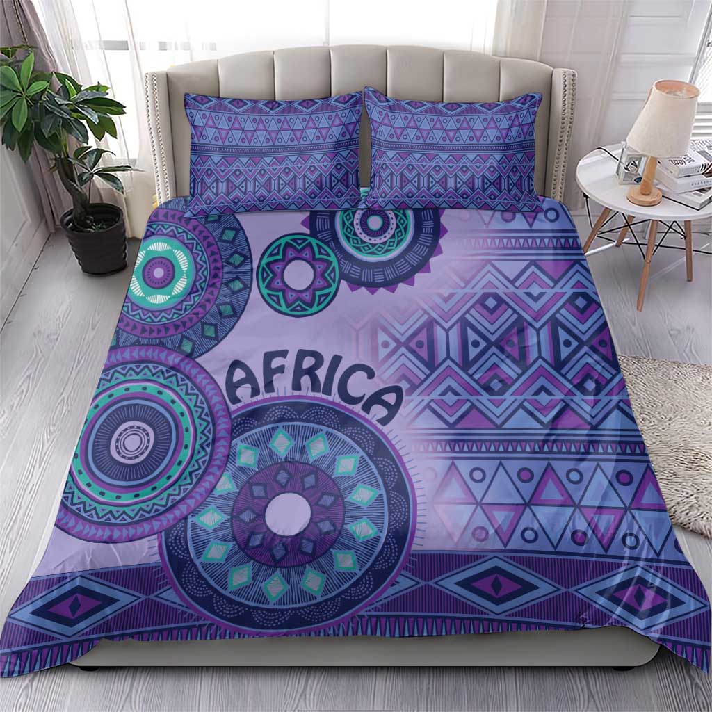Afro Tribal Traditional Pattern Bedding Set Purple Motif LT9