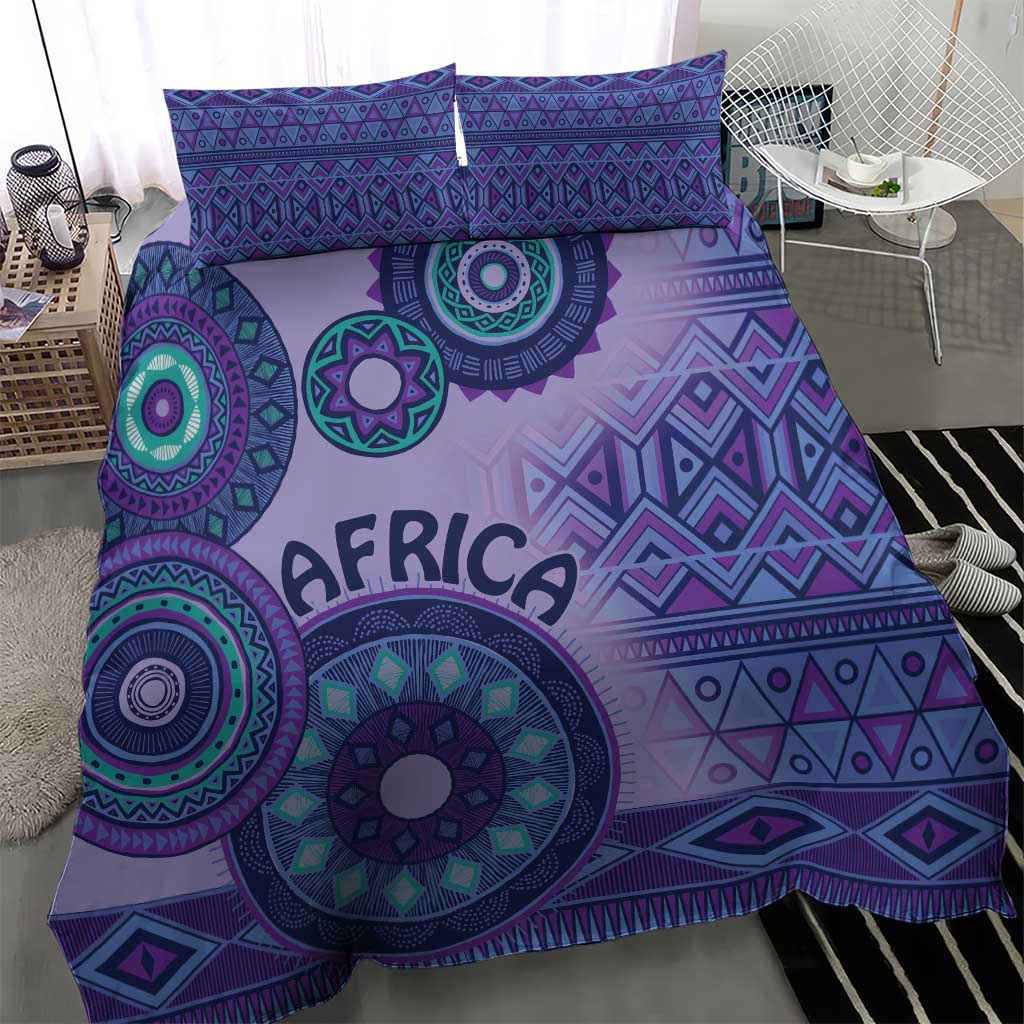 Afro Tribal Traditional Pattern Bedding Set Purple Motif LT9