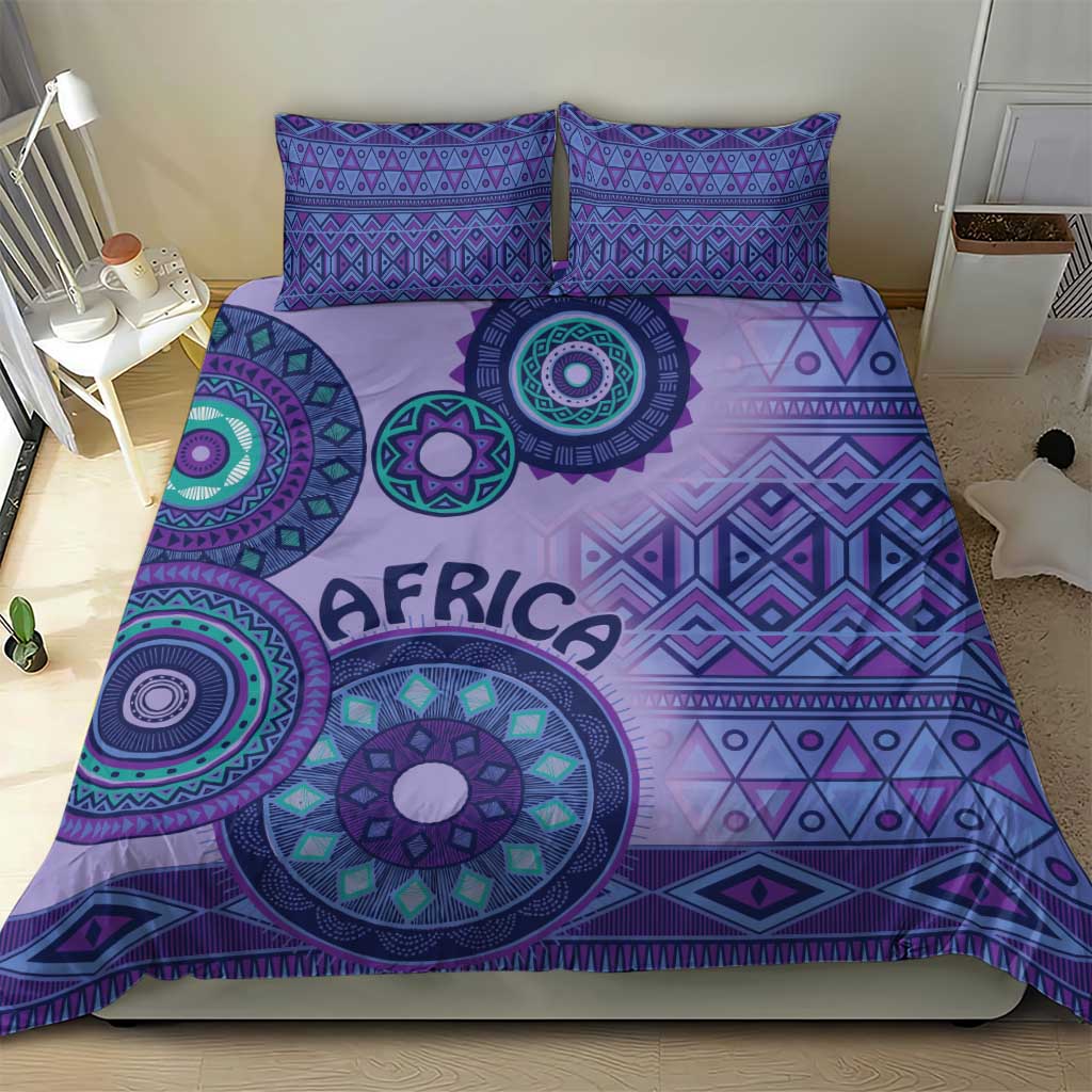 Afro Tribal Traditional Pattern Bedding Set Purple Motif LT9