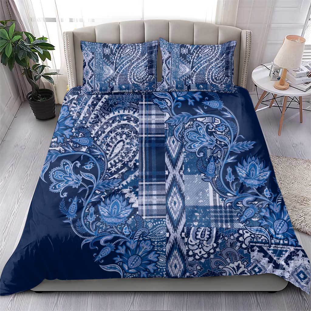 Afro Floral mix Maasai Shuka Bedding Set Blue Moitf LT9