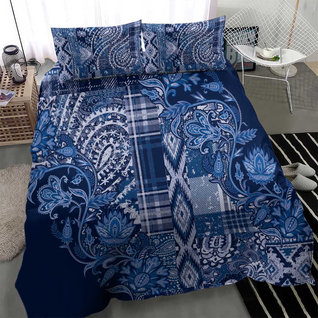 Afro Floral mix Maasai Shuka Bedding Set Blue Moitf LT9