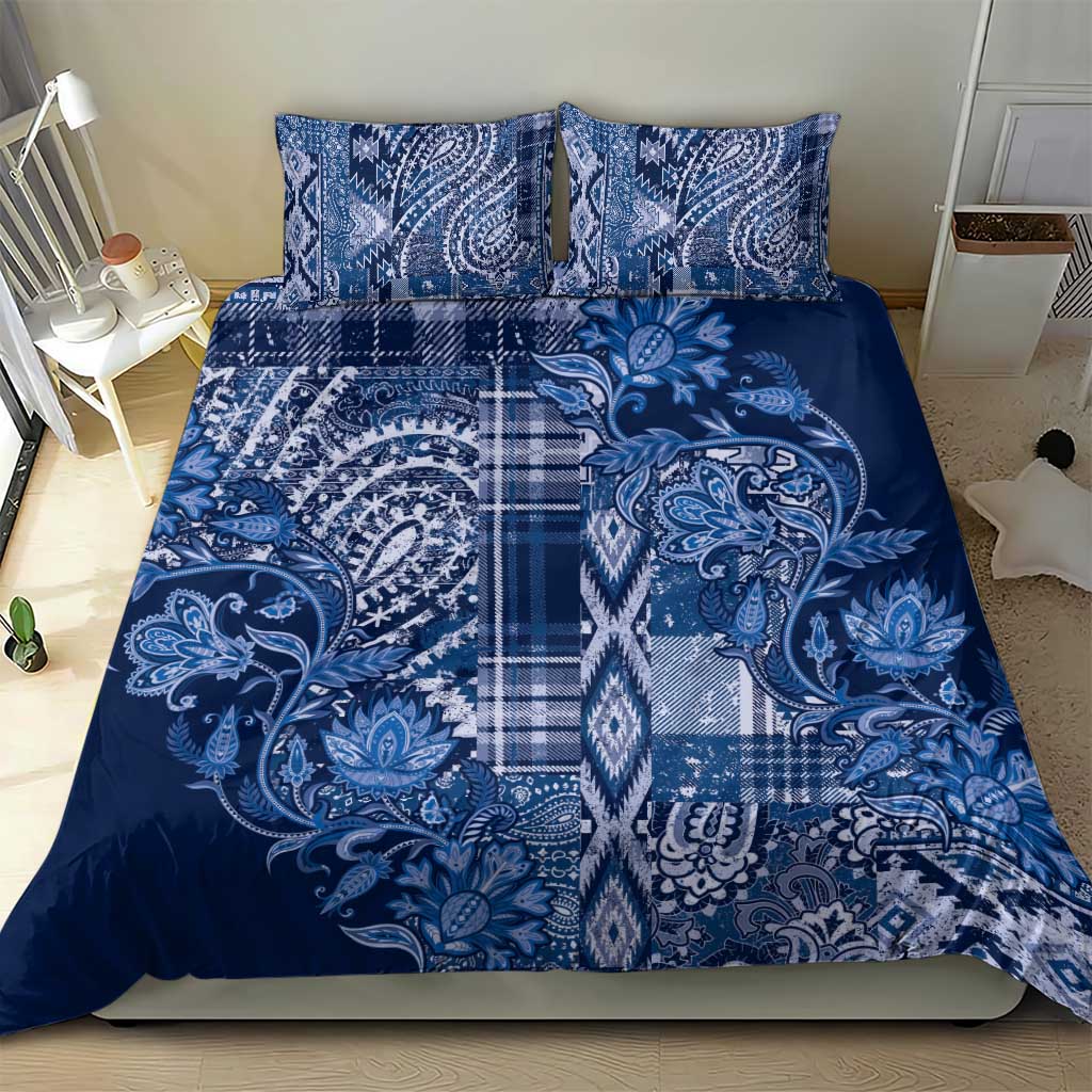 Afro Floral mix Maasai Shuka Bedding Set Blue Moitf LT9