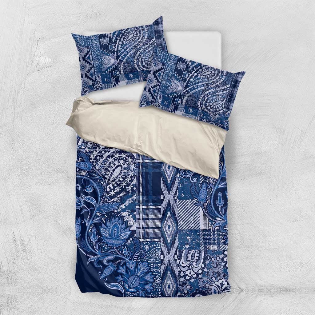 Afro Floral mix Maasai Shuka Bedding Set Blue Moitf LT9