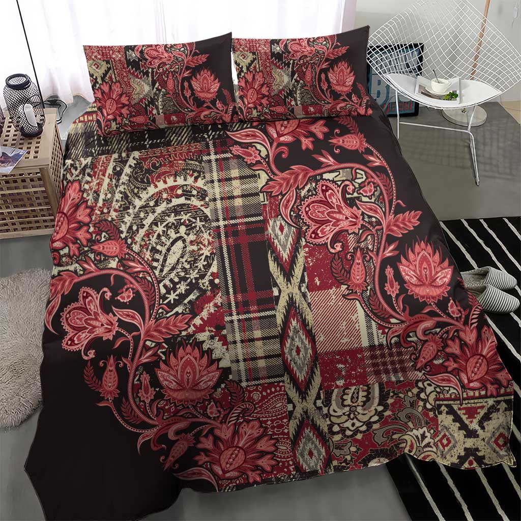 Afro Floral mix Maasai Shuka Bedding Set Red Moitf LT9
