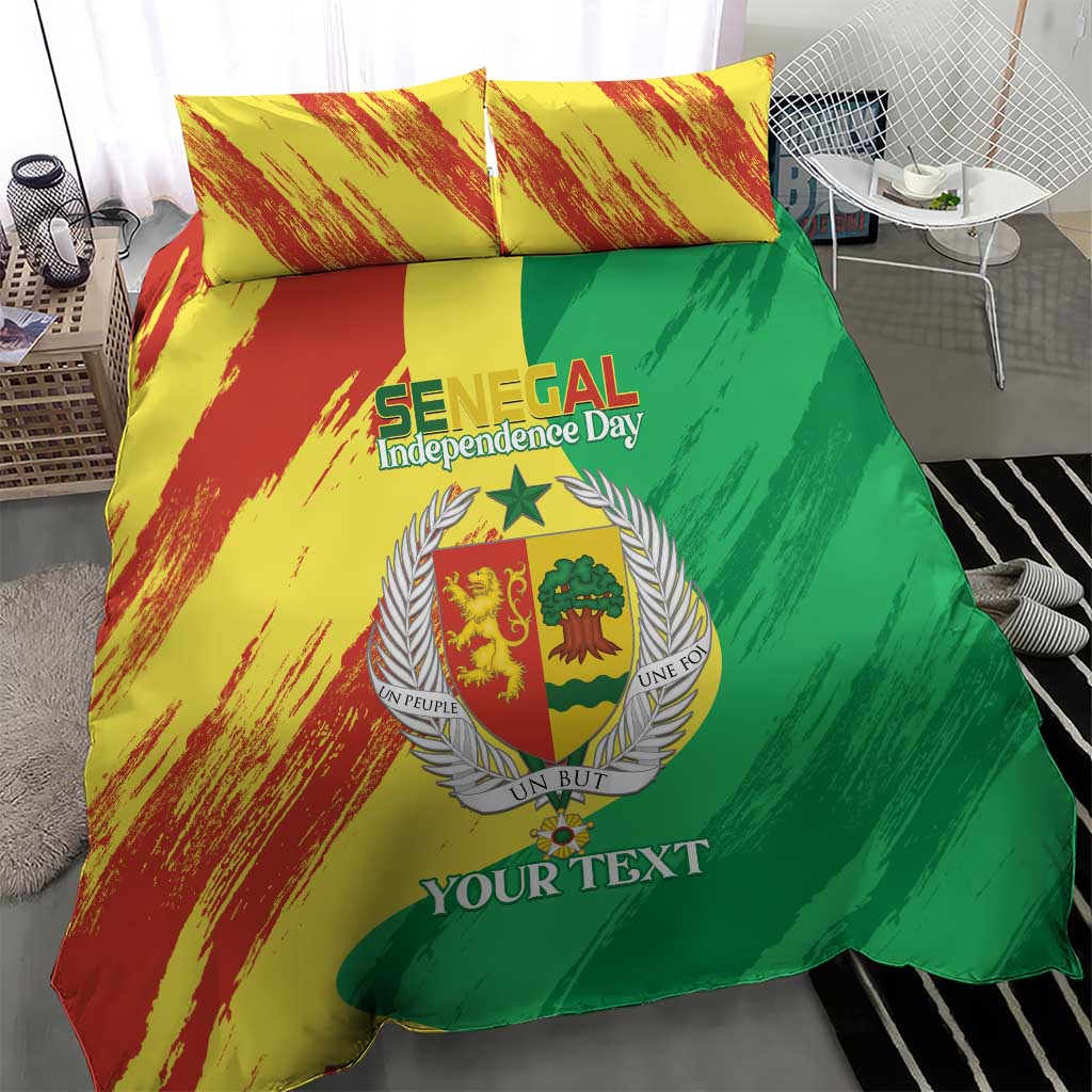 Afro Senegal Independence Day Bedding Set Coat Of Arms Grunge Style LT14