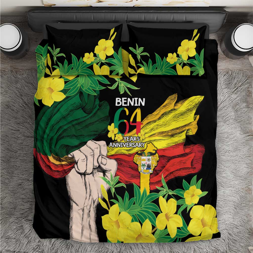 Benin National Day Bedding Set Happy 64th Independence Anniversary Yellow Allamanda LT14