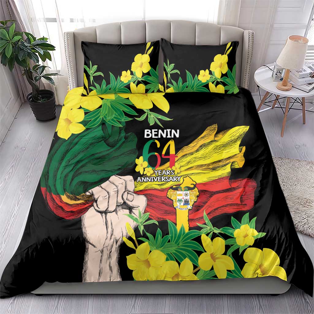 Benin National Day Bedding Set Happy 64th Independence Anniversary Yellow Allamanda LT14