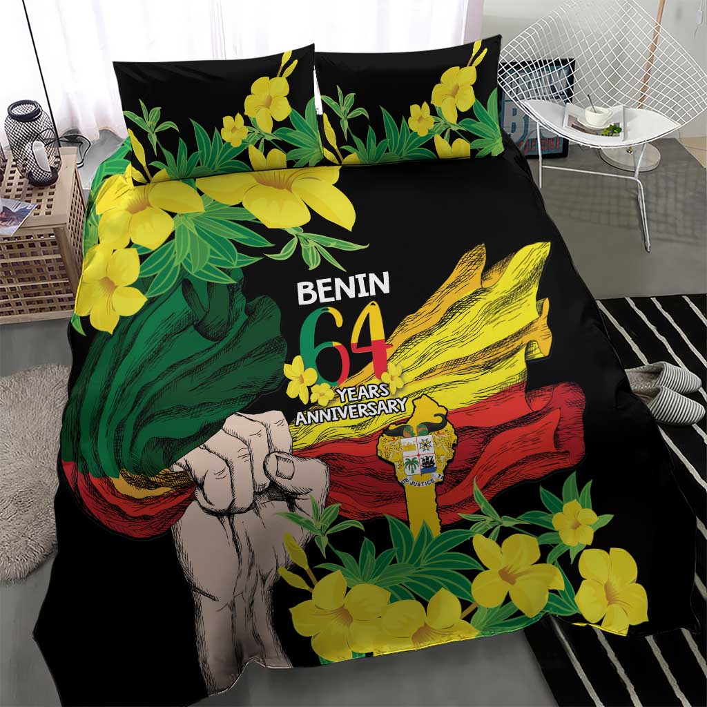 Benin National Day Bedding Set Happy 64th Independence Anniversary Yellow Allamanda LT14