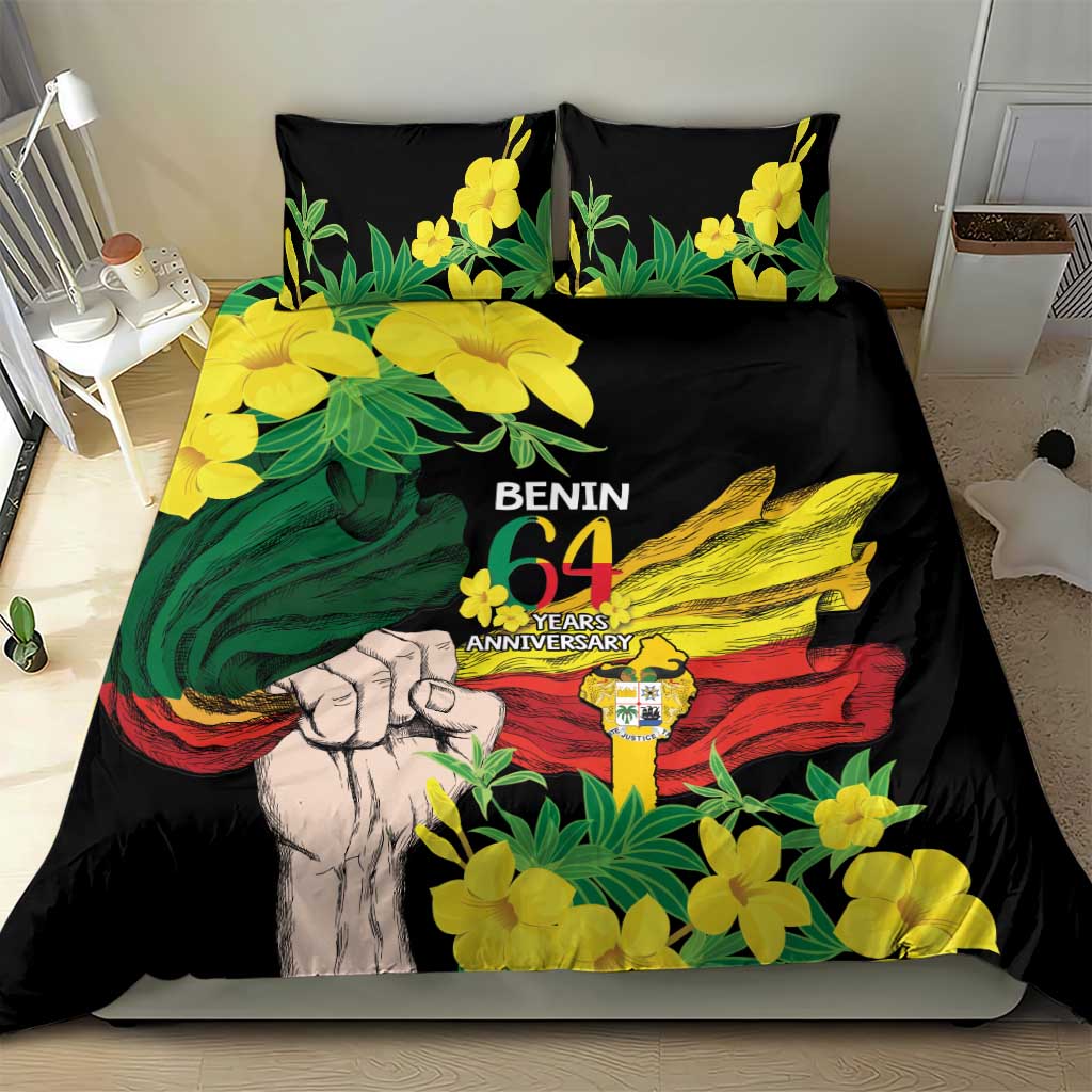 Benin National Day Bedding Set Happy 64th Independence Anniversary Yellow Allamanda LT14