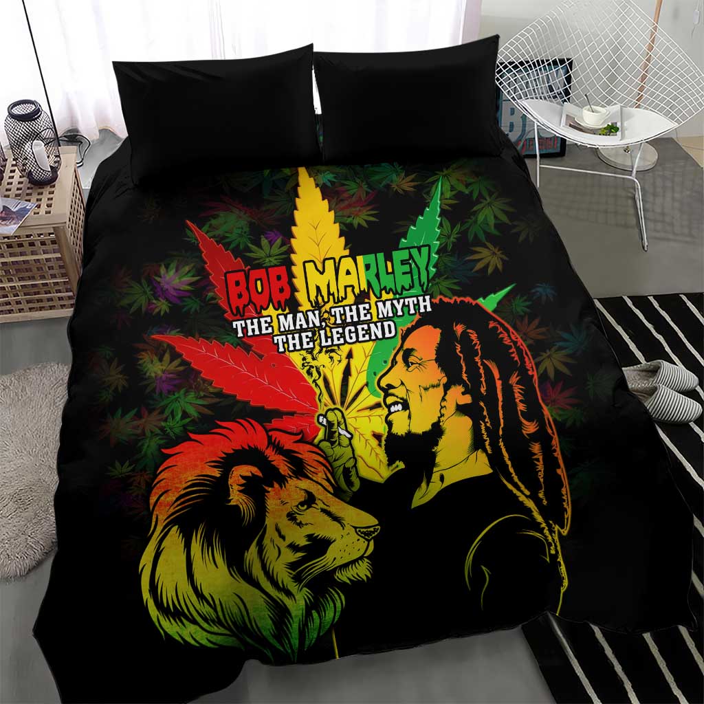 Afro Jamaica Legend Bob Bedding Set Lion With Cannabis Leaf Pattern LT14