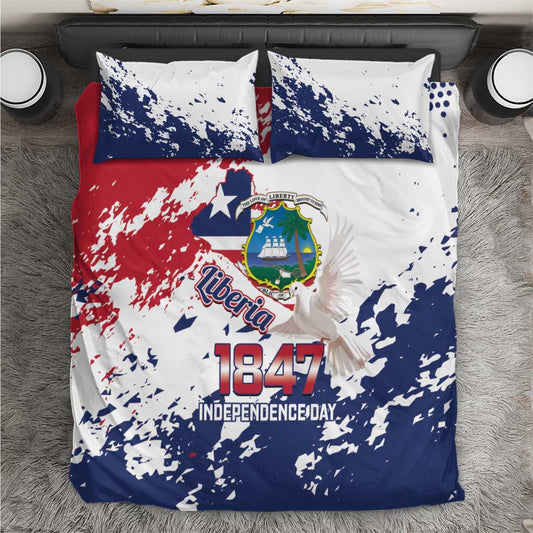 Afro Liberia 1847 Independence Day Bedding Set Coat Of Arms Grunge Style LT14