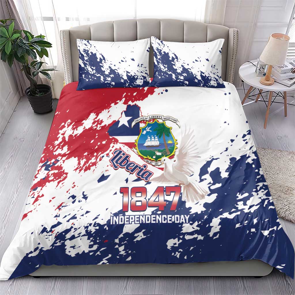 Afro Liberia 1847 Independence Day Bedding Set Coat Of Arms Grunge Style LT14