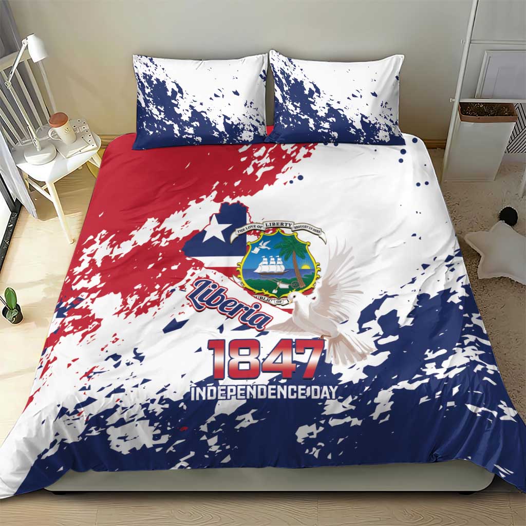Afro Liberia 1847 Independence Day Bedding Set Coat Of Arms Grunge Style LT14