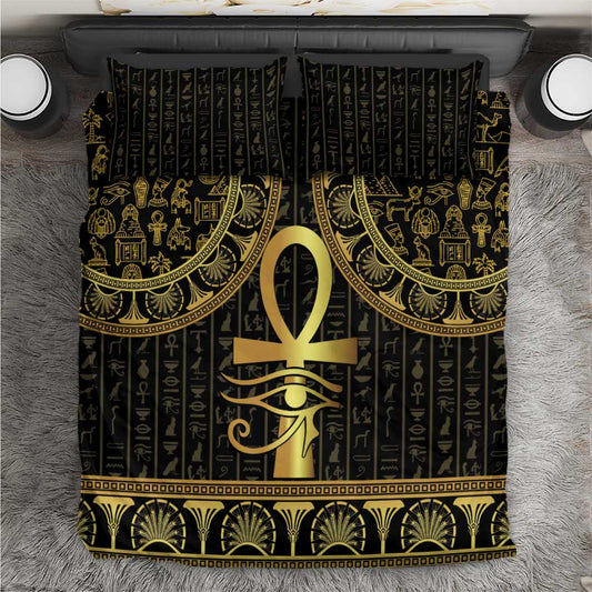 Afro Ancient Egypt Ankh and Eye Of Horus Bedding Set Egyptian Hieroglyphs LT14