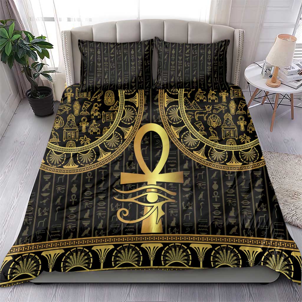 Afro Ancient Egypt Ankh and Eye Of Horus Bedding Set Egyptian Hieroglyphs LT14