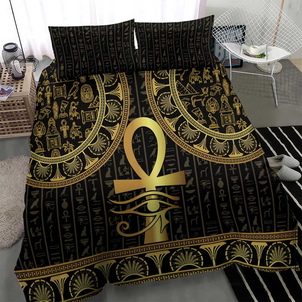 Afro Ancient Egypt Ankh and Eye Of Horus Bedding Set Egyptian Hieroglyphs LT14