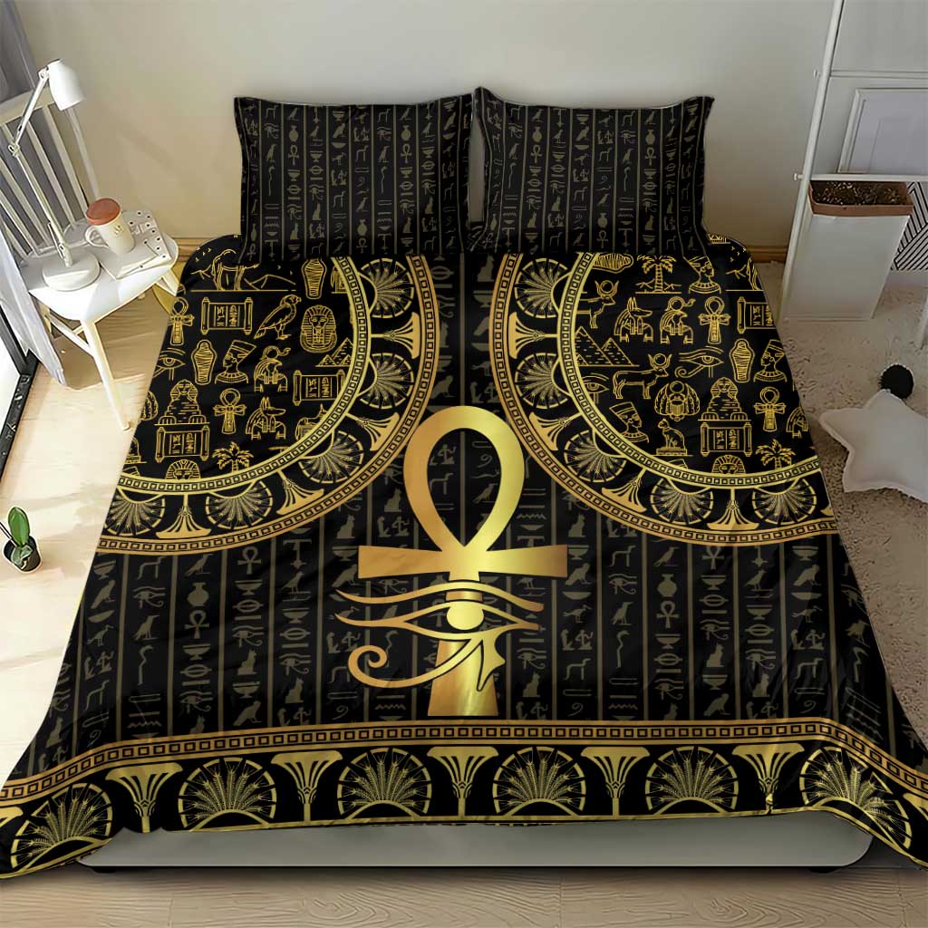 Afro Ancient Egypt Ankh and Eye Of Horus Bedding Set Egyptian Hieroglyphs LT14
