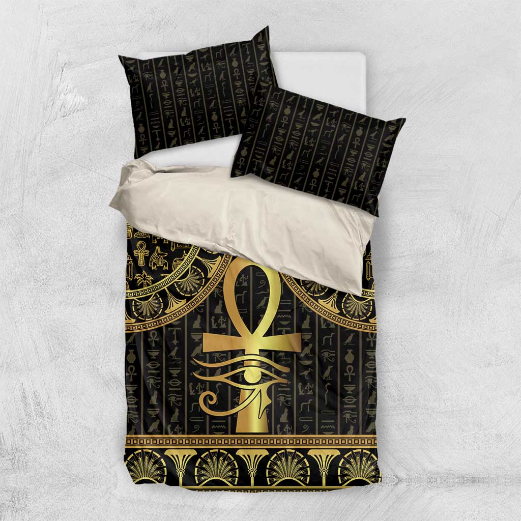 Afro Ancient Egypt Ankh and Eye Of Horus Bedding Set Egyptian Hieroglyphs LT14