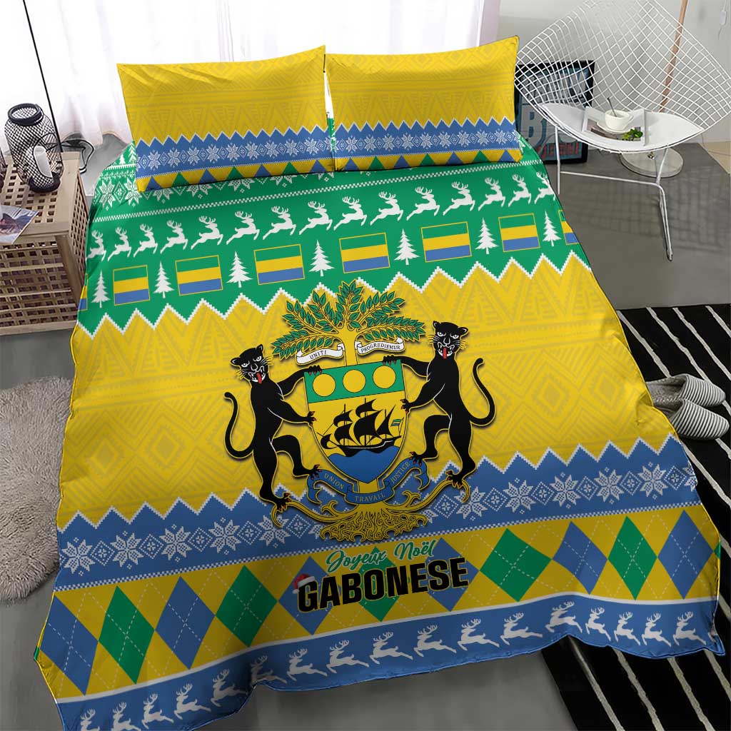 Afro Gabon Christmas Bedding Set Joyeux Noel Coat Of Arms - African Pattern LT14