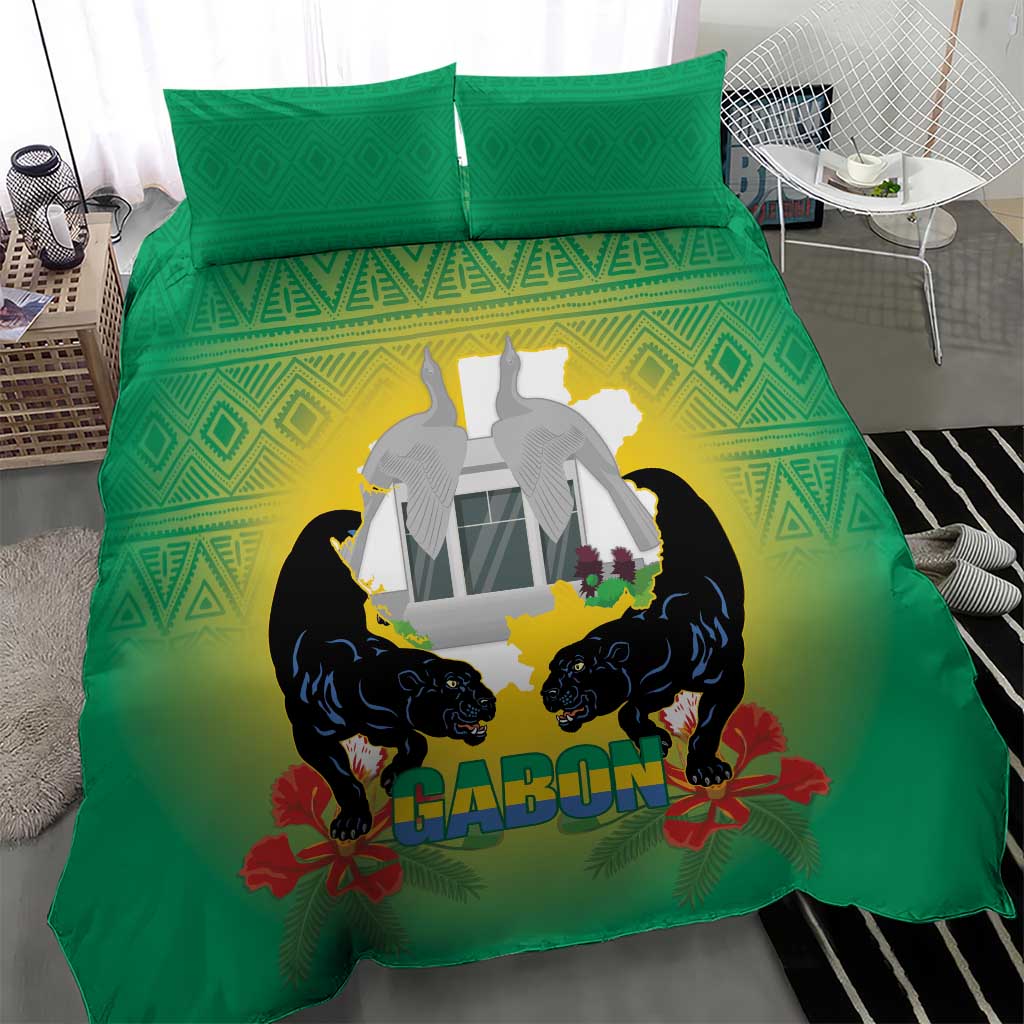 Afro Gabon Independence Day Bedding Set Memorial Leon Mba Monument LT14