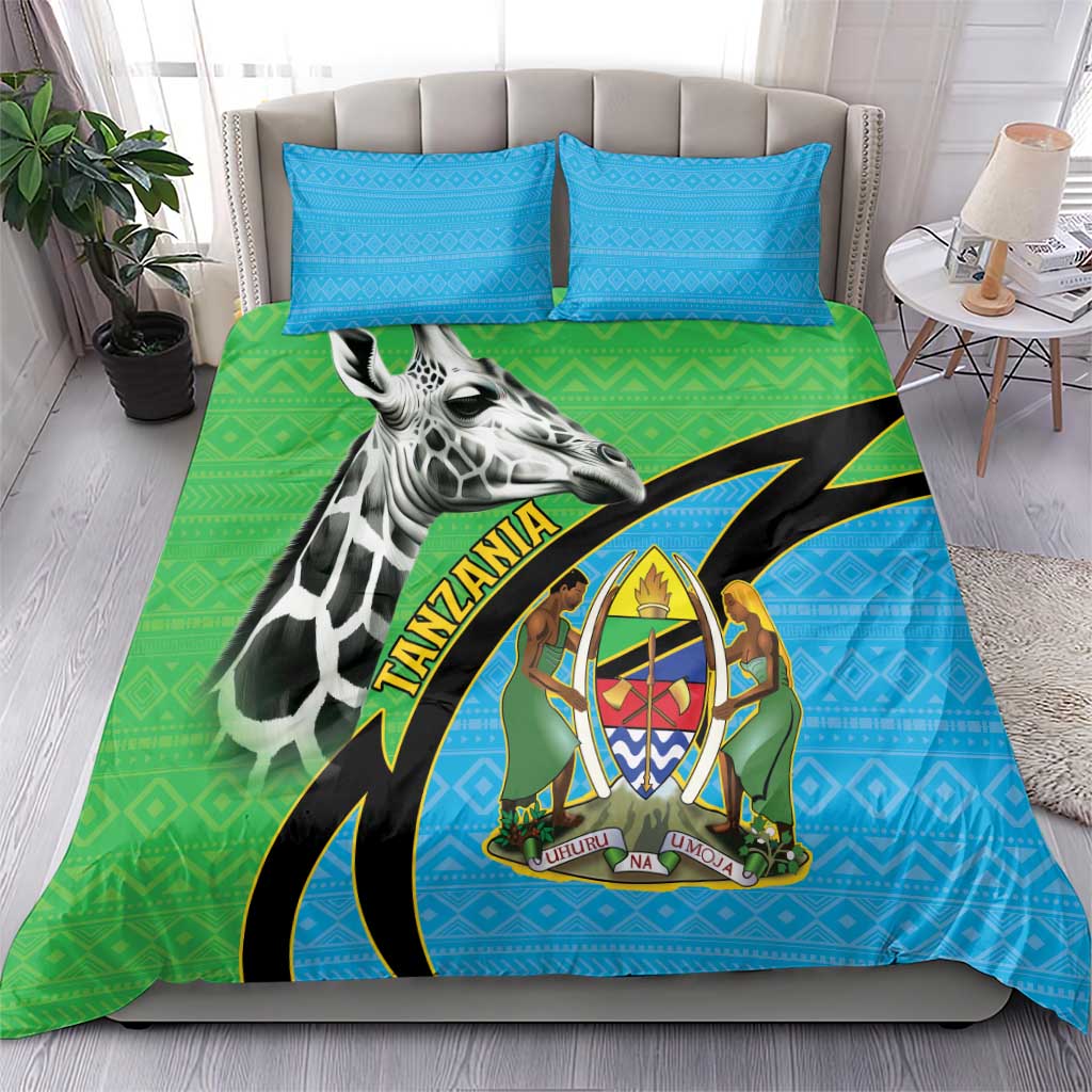 Afro Tanzania Giraffe Bedding Set Coat Of Arms Curve Style LT15