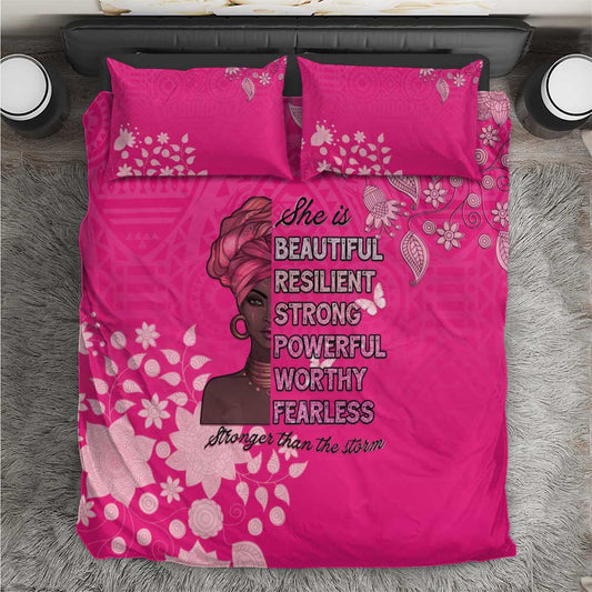 African Women Black Beautiful Brave and Bressed - Pink Color Bedding Set LT15