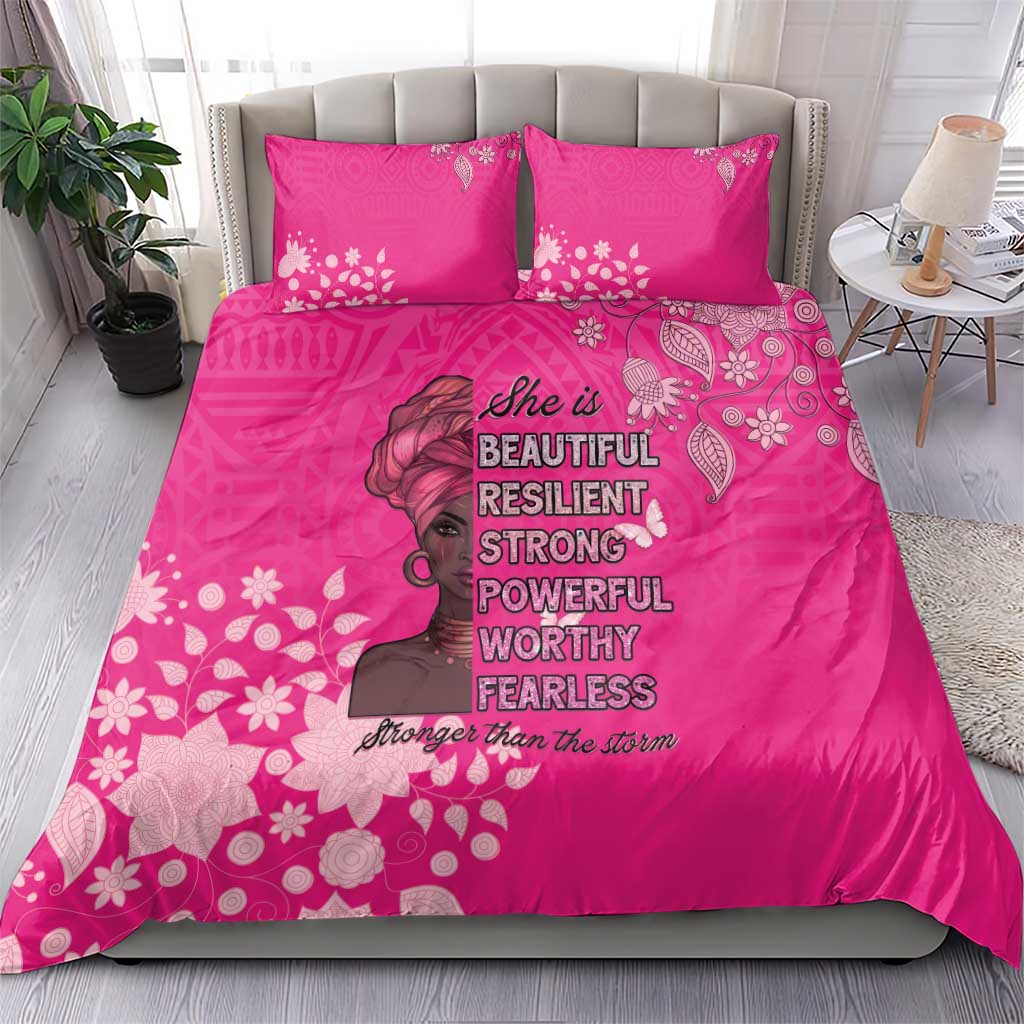 African Women Black Beautiful Brave and Bressed - Pink Color Bedding Set LT15
