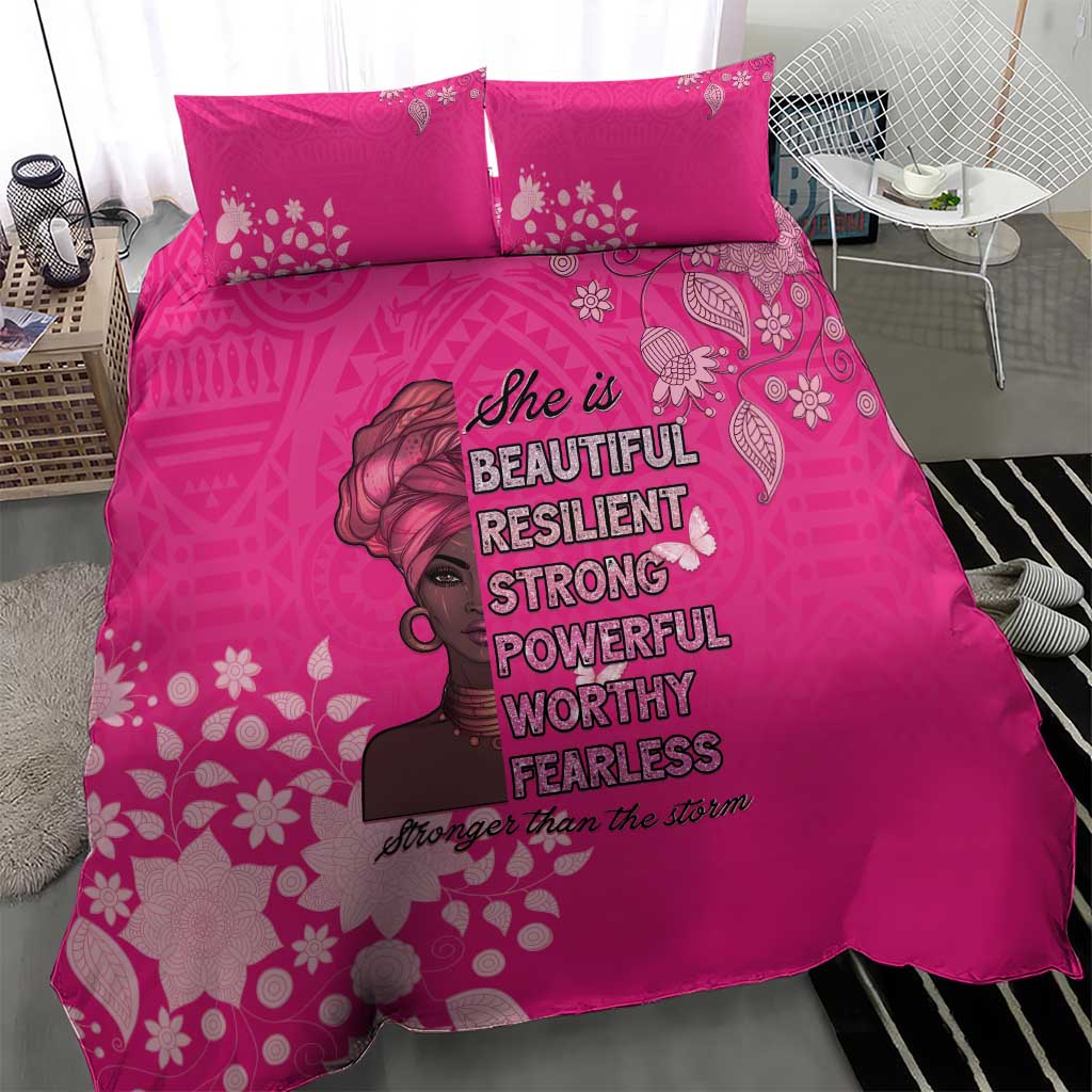 African Women Black Beautiful Brave and Bressed - Pink Color Bedding Set LT15