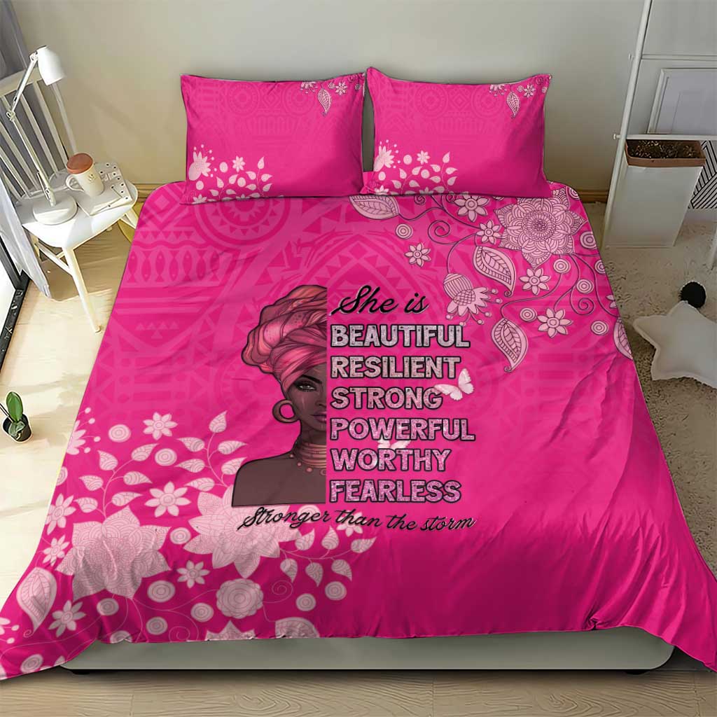 African Women Black Beautiful Brave and Bressed - Pink Color Bedding Set LT15