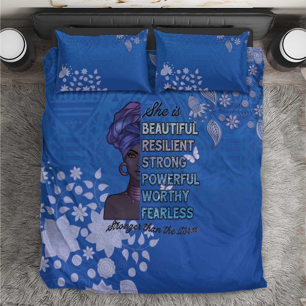 African Women Black Beautiful Brave and Bressed - Blue Color Bedding Set LT15