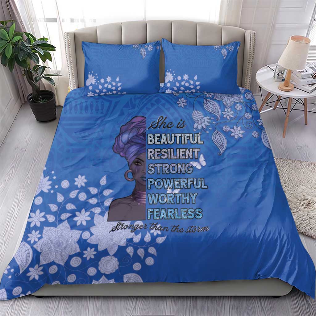 African Women Black Beautiful Brave and Bressed - Blue Color Bedding Set LT15
