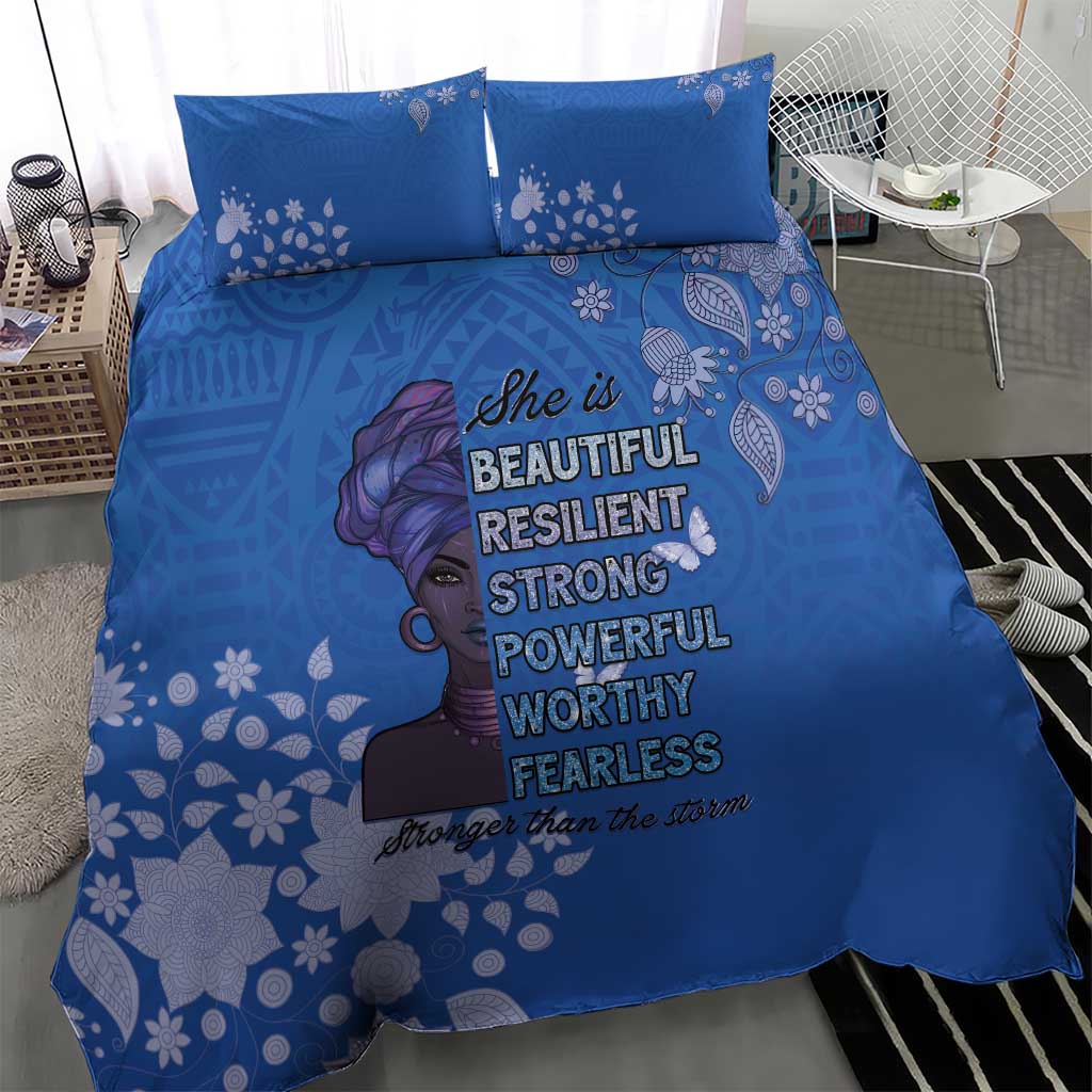 African Women Black Beautiful Brave and Bressed - Blue Color Bedding Set LT15